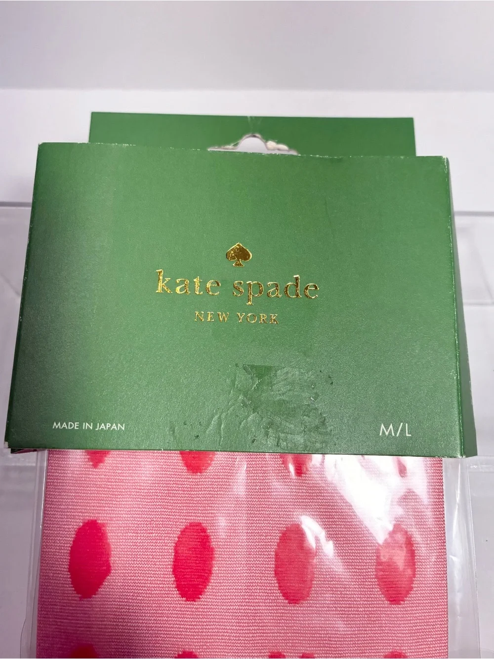 NWT Kate Spade Geranium Coral Heart Polka Dot Tights Size M/L